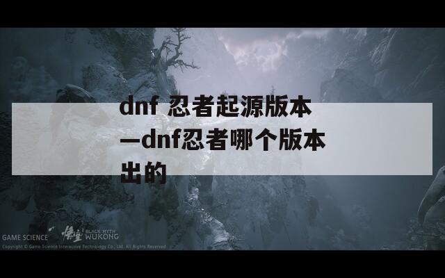 dnf 忍者起源版本—dnf忍者哪个版本出的